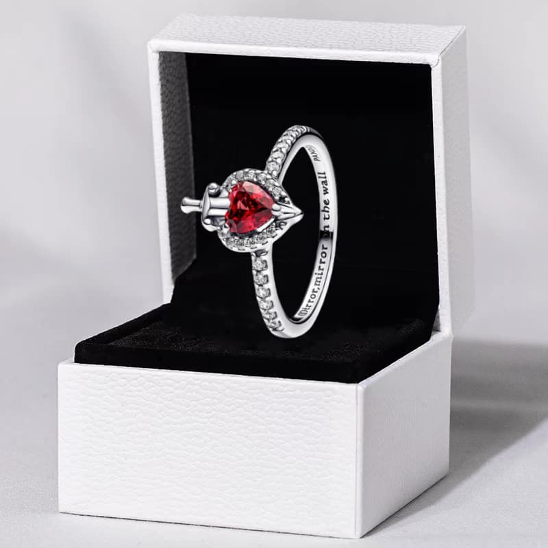Disney vilão série rainha má vermelho amor senhoras anel S925 prata única luz luxo presente de aniversário para namorada