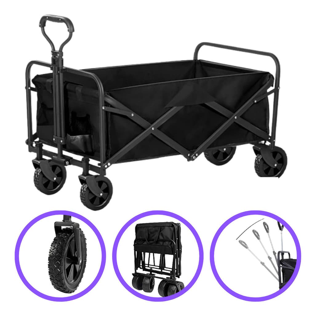 Carrinho Para Carga Dobrável Multifuncional Camping Com Bolsa suporta até 150kg
