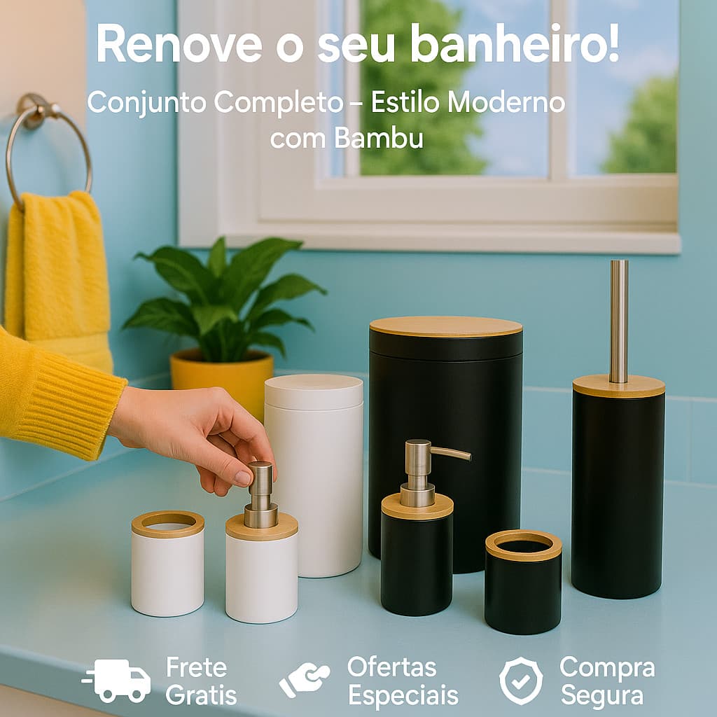 Kit Banheiro Conjunto Acessórios Lixeira Linha Casa FWB 4 Peças Luxo
