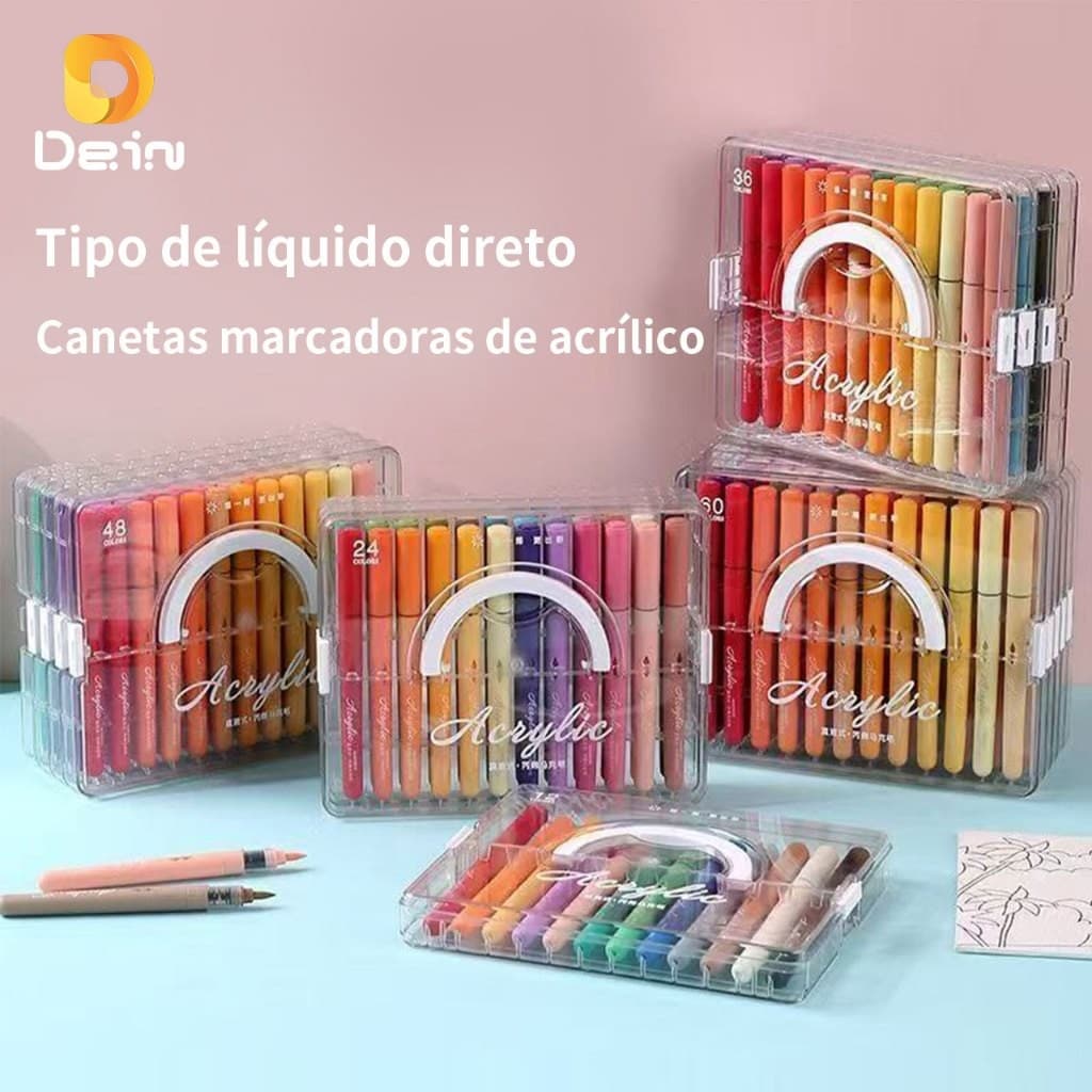 Kit Marcadores Acrílicos Diretos｜Estojo Portátil｜24 a 72 Cores｜Pintura Criativa