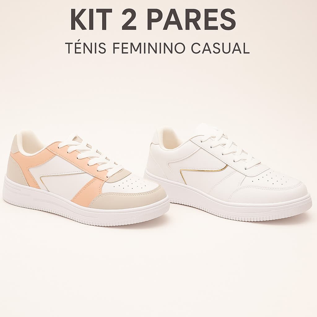 Kit 2 Pares Tênis Casual Solado Antiderrapante Elegante - Promoção Envio Imediato