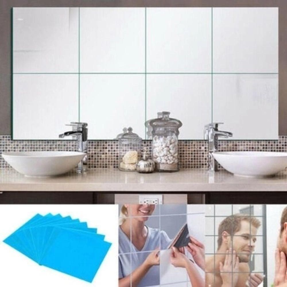 Achadinho Viral Espelho Adesivo Decorativo 9 Unidades Quadrado 15x15cm Kit Parede Decoração Criativa