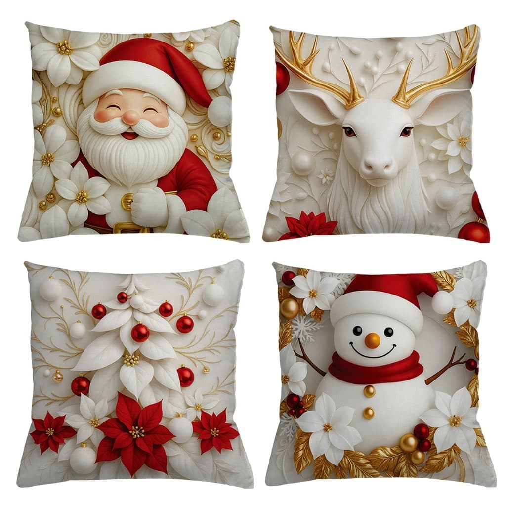 CAPA DE ALMOFADA DECORATIVA NATAL  KIT COM 4 - PAPAI NOEL, BONECO DE NEVE - TAMANHO 45X45
