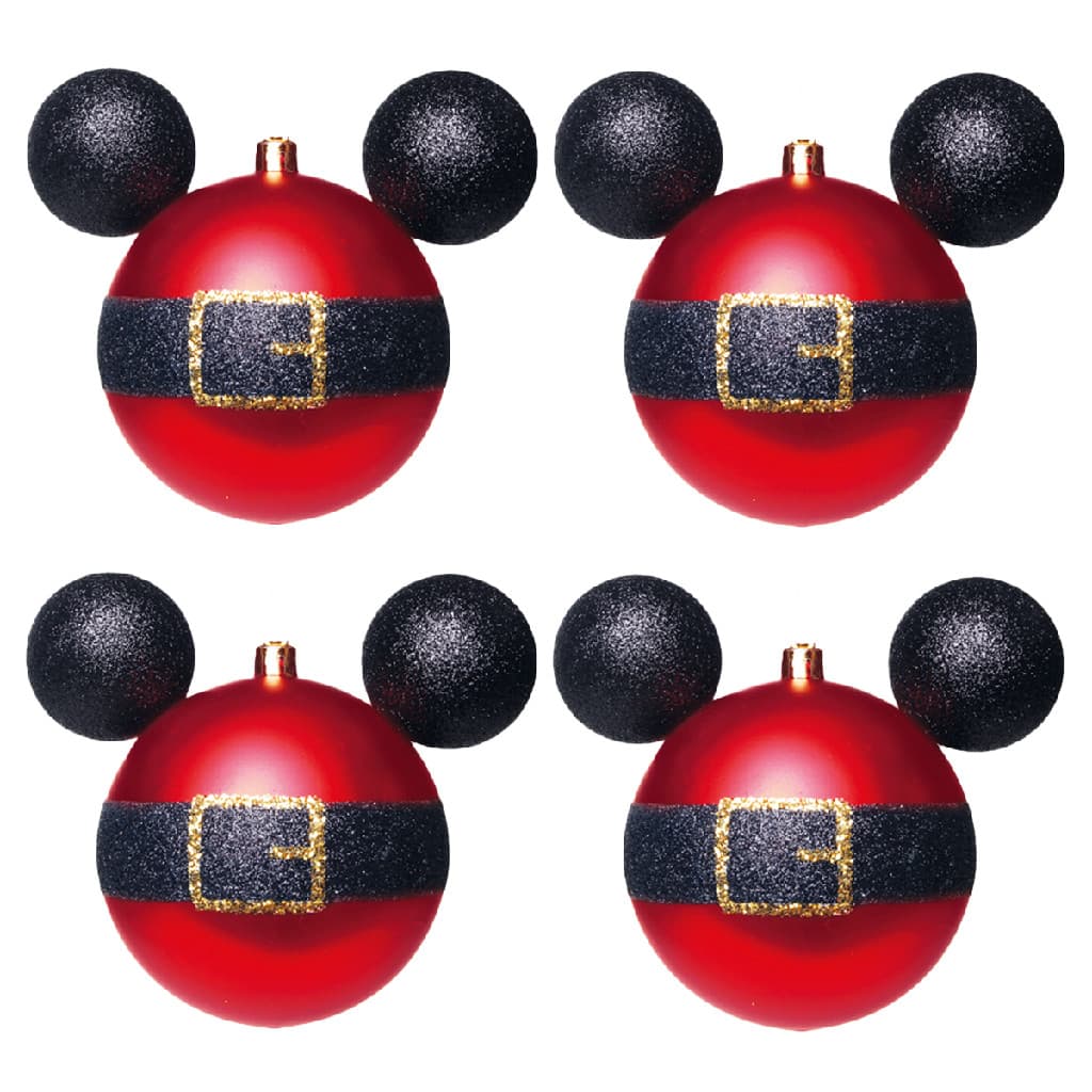 Kit com 4 bolas de natal roupa mickey mouse vermelha para arvore 8cm