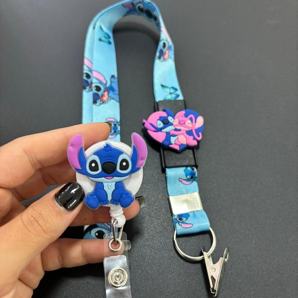 Cordão Little Stich + porta crachá roller clip ENVIO IMEDIATO