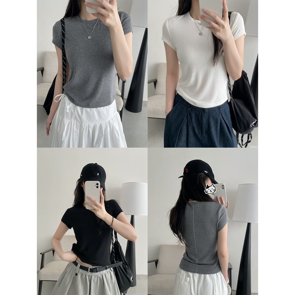 Sun Pomelo Importado Tencel Lã Ombro Genuíno Camiseta de Manga Curta Mulheres Verão Novo Estilo Gola Redonda Alta Elásti