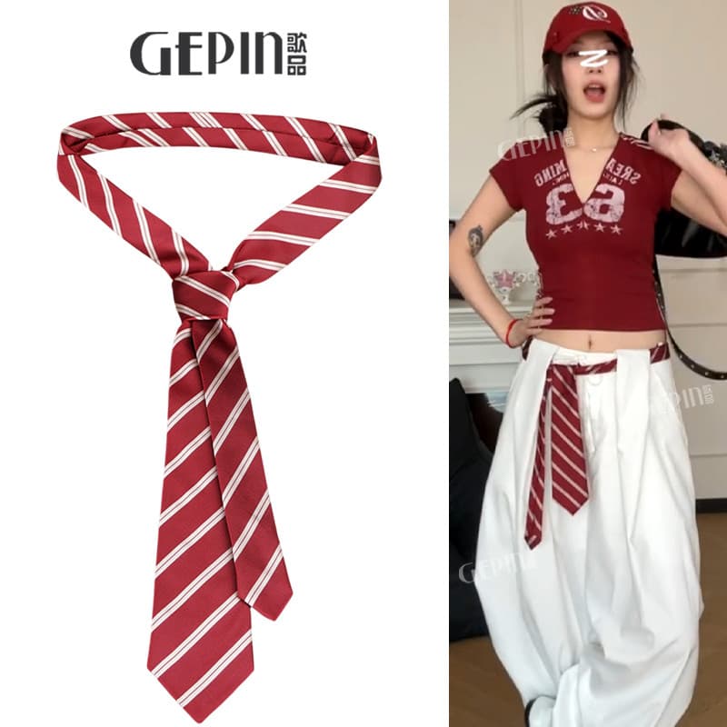 Americano Retro gravata vermelho listrado cinto masculino feminino mesmo estilo High-End cintura corrente acessórios que