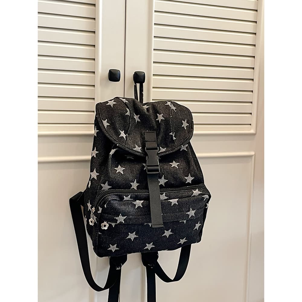 Estilo coreano estrela mochila nicho Design sentido versão coreana cordão balde saco de escola lona Denim mochila femini