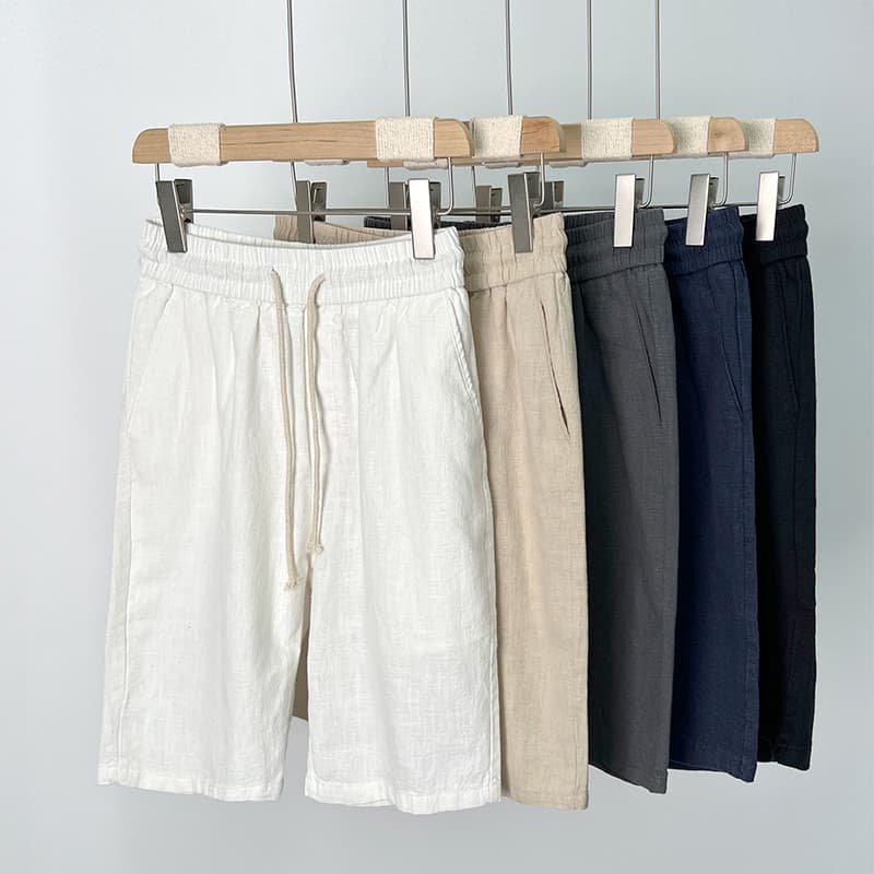 Shorts de linho de alta qualidade masculino verão exterior usar algodão linho calças médias de linho calças de cinco pon
