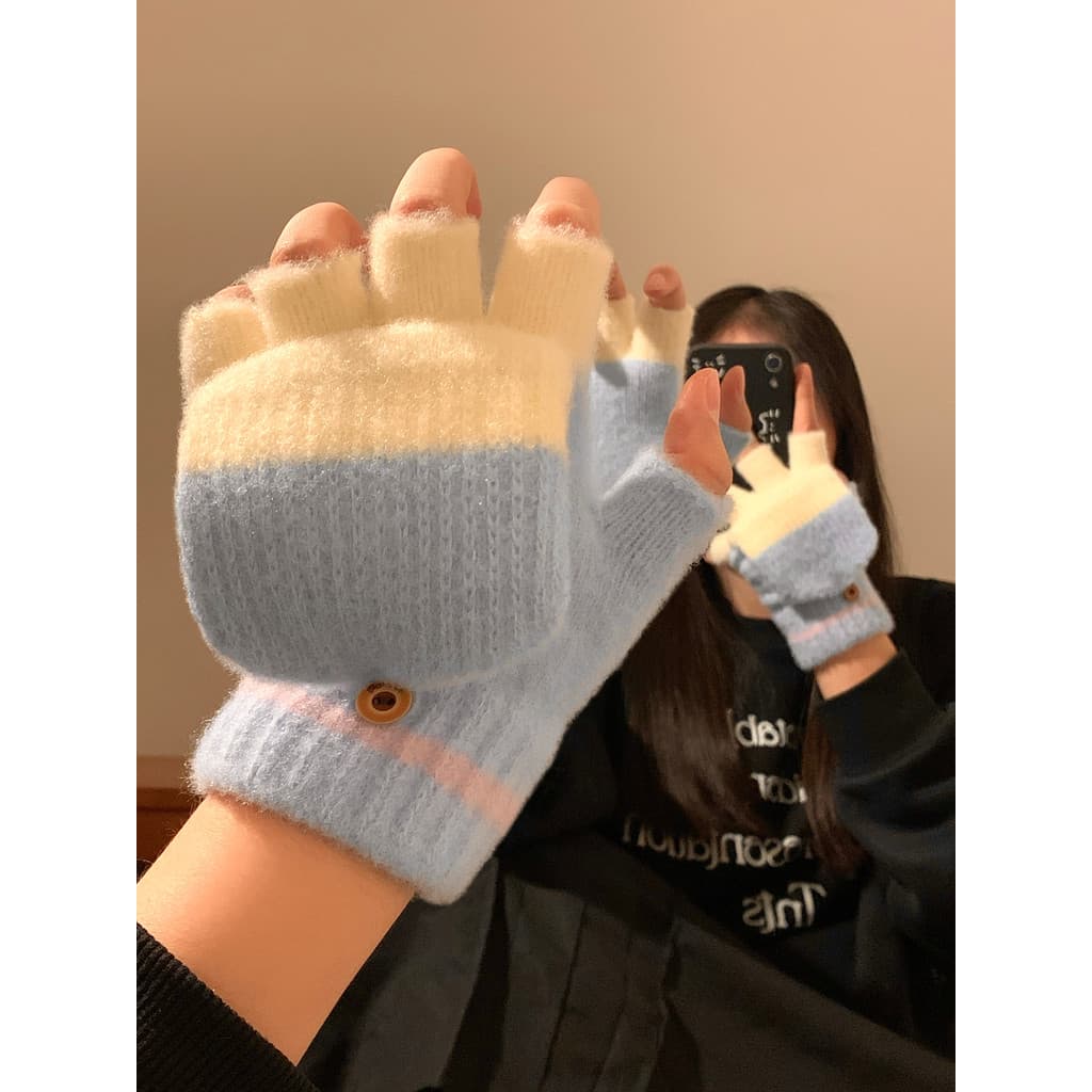 Luvas de malha de pelúcia com meio dedo feminino inverno quente engrossado estudante escrita à prova de frio Cy