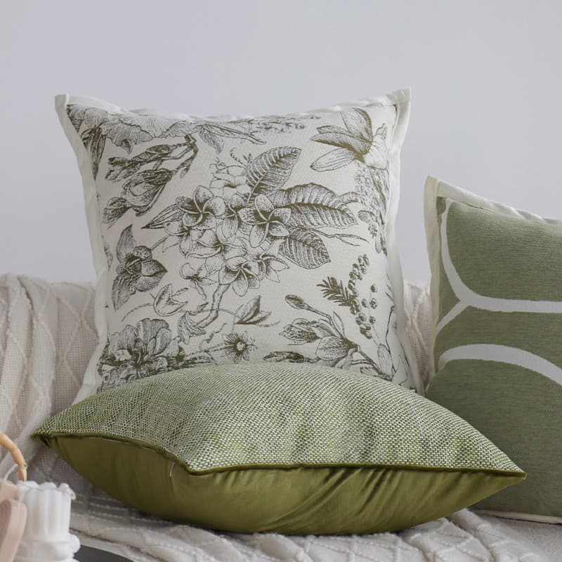 Creme ins estilo travesseiro flor verde High-End Retro lombar travesseiro sala de estar sofá quadrado lombar travesseiro