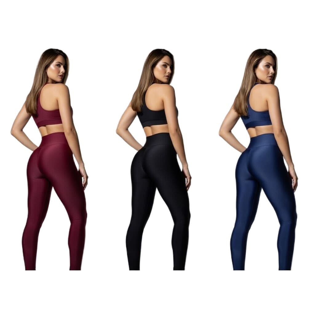 Kit 2 Calças Lisa Legging Academia Feminina Suplex Cós Alto Modelador