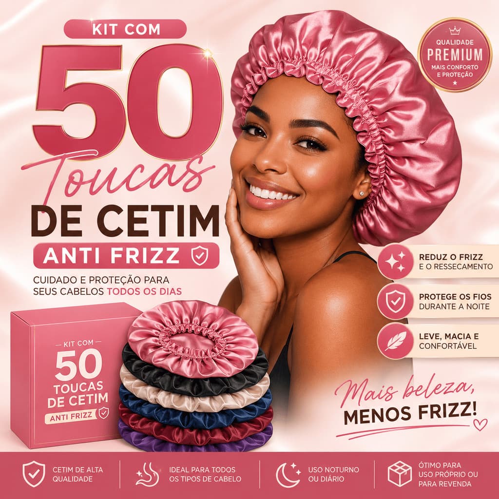 Kit 50 Toucas de Cetim Antifrizz Lembrancinhas e revenda LUCRO GARANTIDO