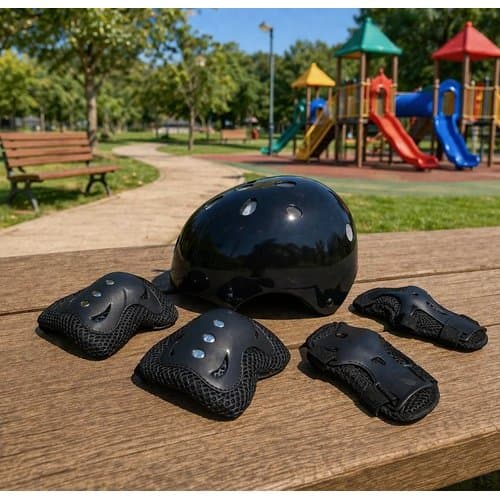 Kit Proteção Infantil 7 Peças Completo Capacete Segurança Conforto Preto