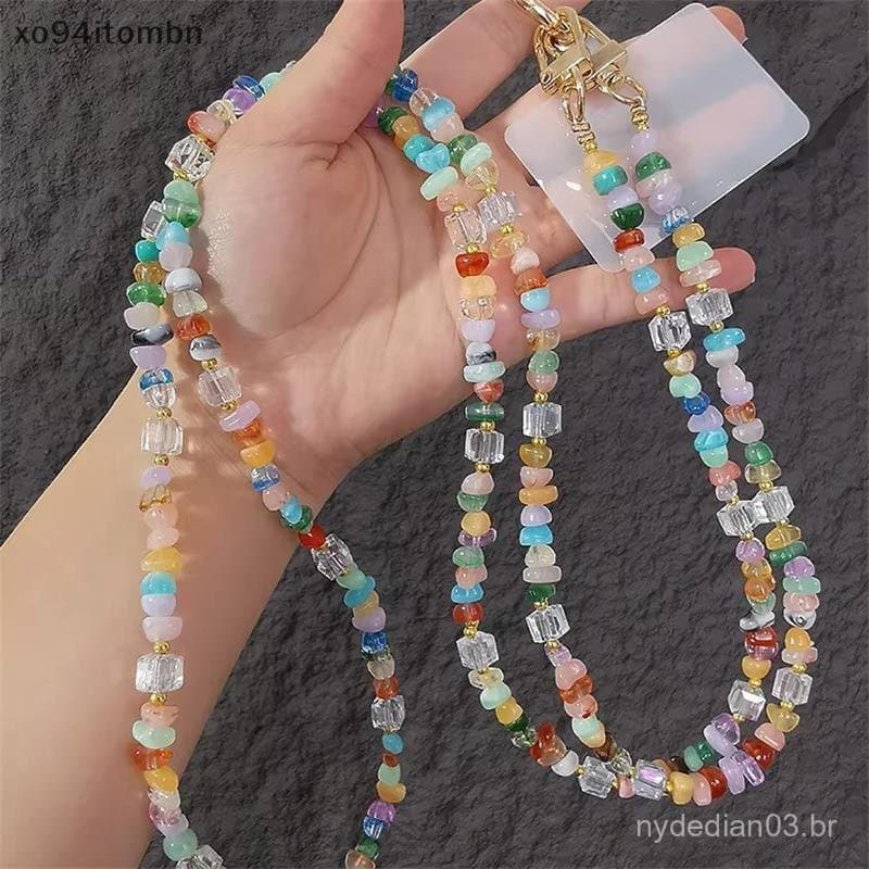 itens 1 Peça Acessórios DIY Elegante Pedra Fofa Gema Celular Tiras Crossbody Cordão Contas Corrente Para Telefone 15 14