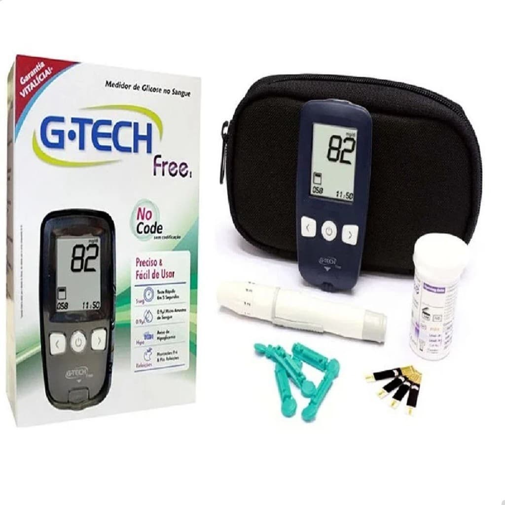 Kit Medidor Glicose 10 Tiras 10 Lancetas Caneta G-Tech - Free Controle Glicêmico Prático Portátil