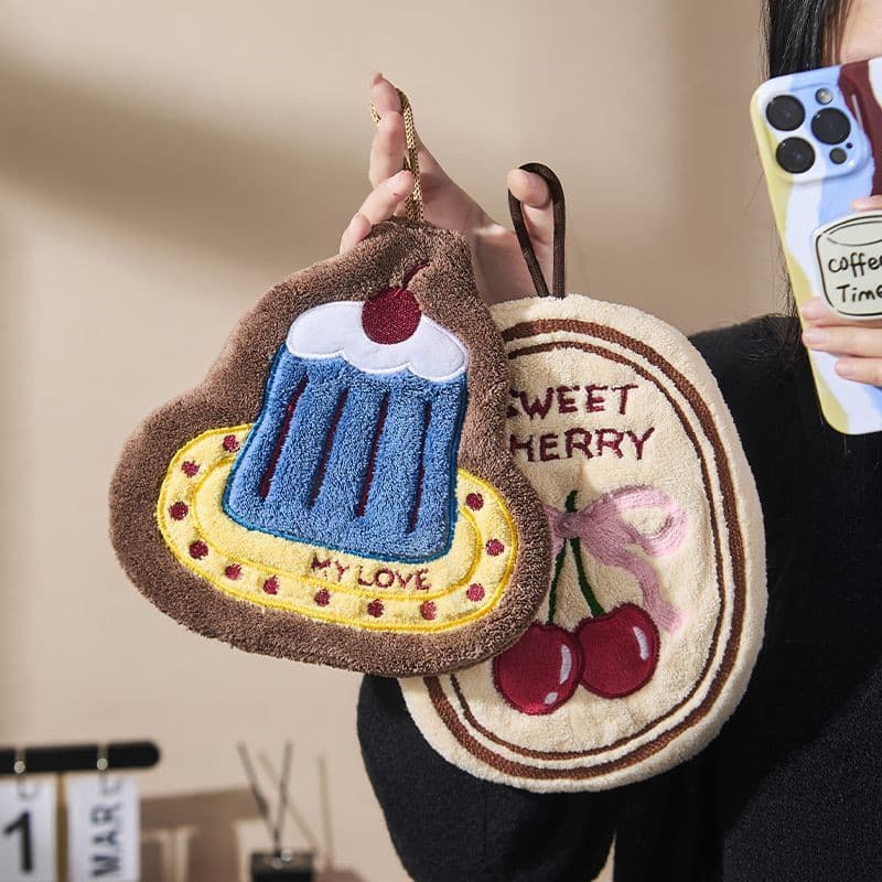 Toalhas de mão fofas com desenhos Bolo e Cereja absorventes e grossas de secagem rápida H-27