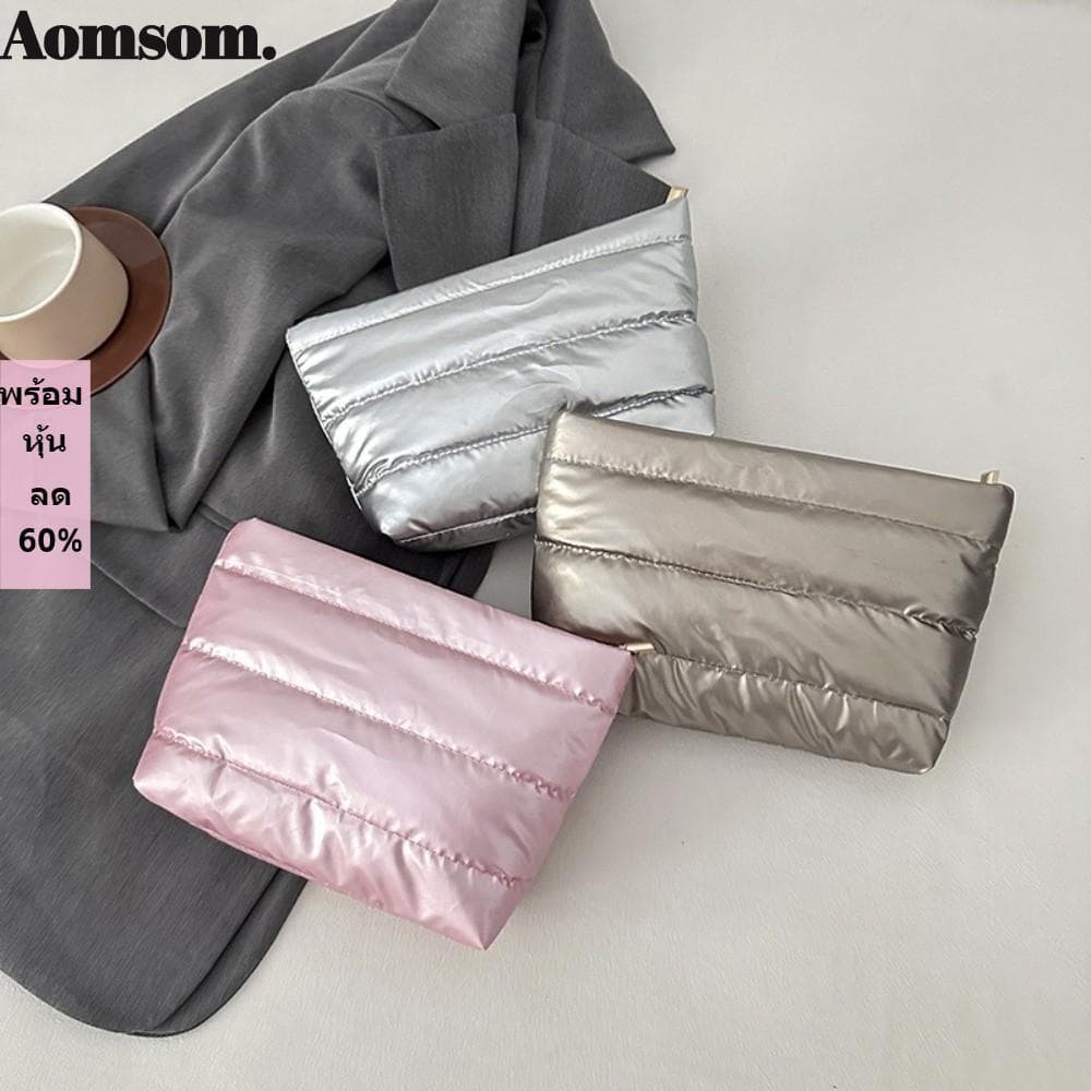 Bolsa De Higiene Acolchoada AOMSOM , Cosmética De Grande Capacidade De Cor Sólida Mão Feminina Fofa Com Zíper De Nylon