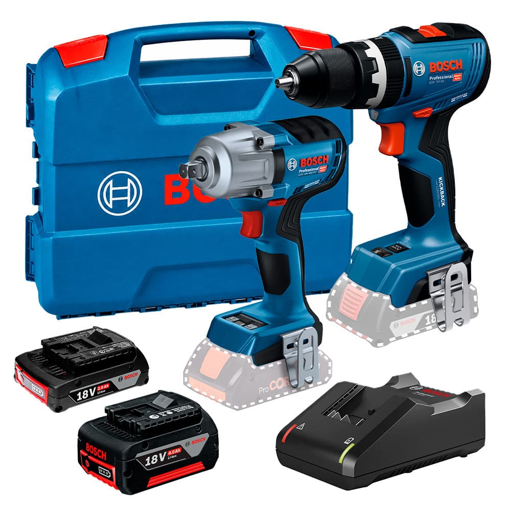Parafusadeira e Furadeira 1/2" GSB 18V-65 + Chave de Impacto 1/2" GDS 18V-450PC Completo Bosch