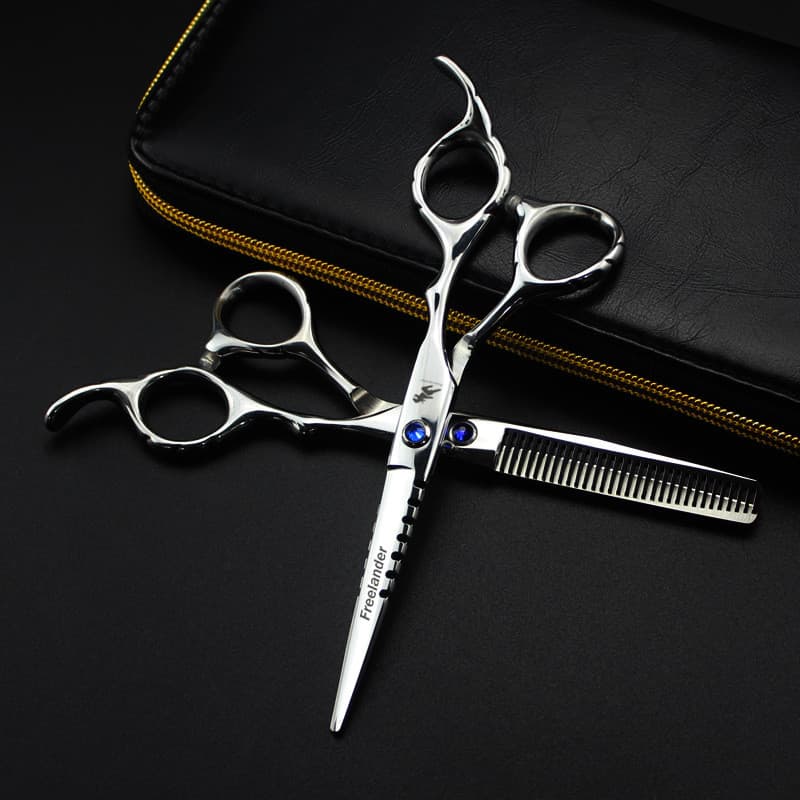 6.0 cabeça de corte com dente tesoura de cabeleireiro tesoura de corte de cabelo plana tesoura de dente desbaste