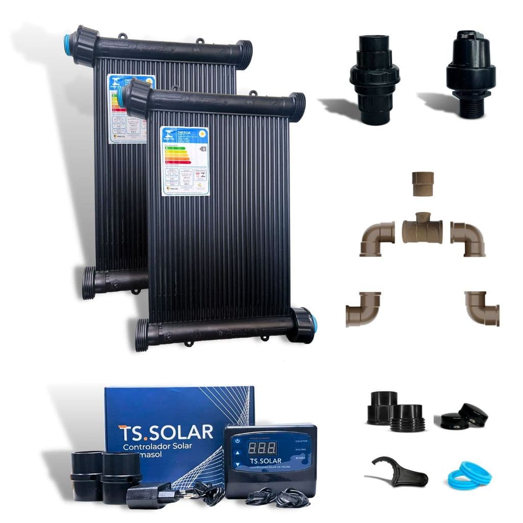 Kit Aquecedor Solar Piscina 20 Placas 2mts 17000 Lt 12Mt Cav