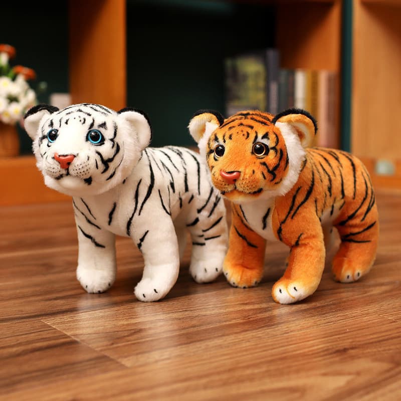Boneca de Pelúcia Imitação de Tigre Branca e Amarela Animal Realista Presente Infantil Zoológico Nostalgia