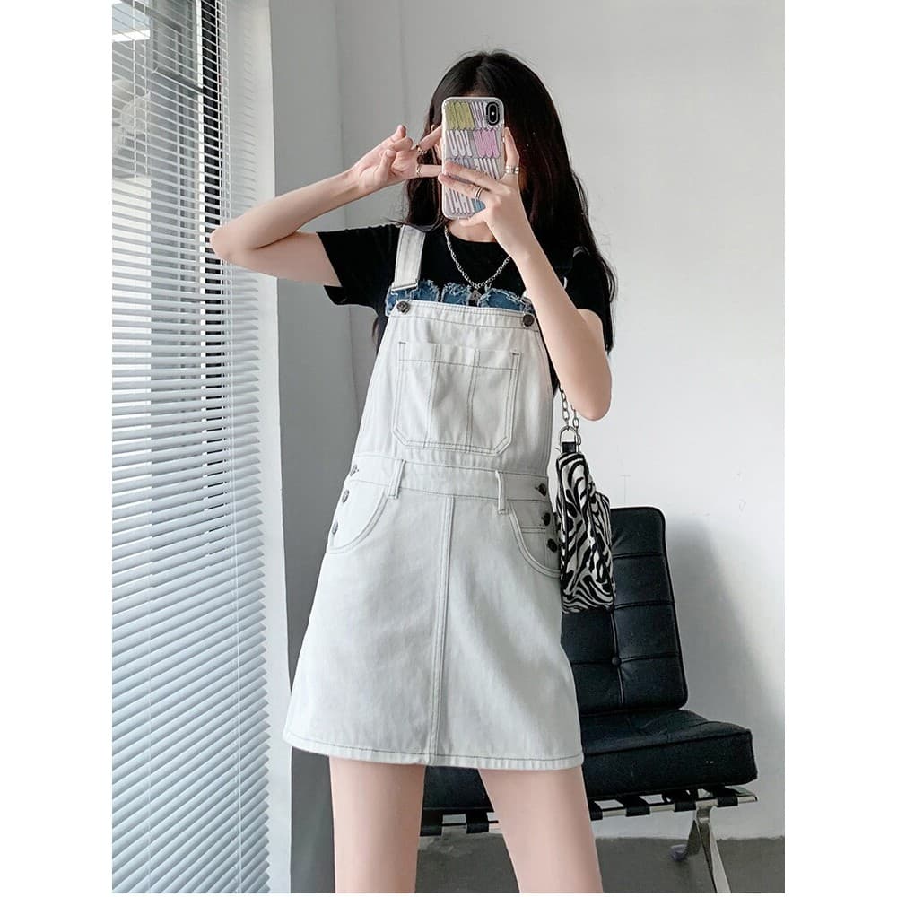 Saia jeans com alça branca para meninas pequenas 2026 novo estilo fofo saia curta de sal solto com redução de idade