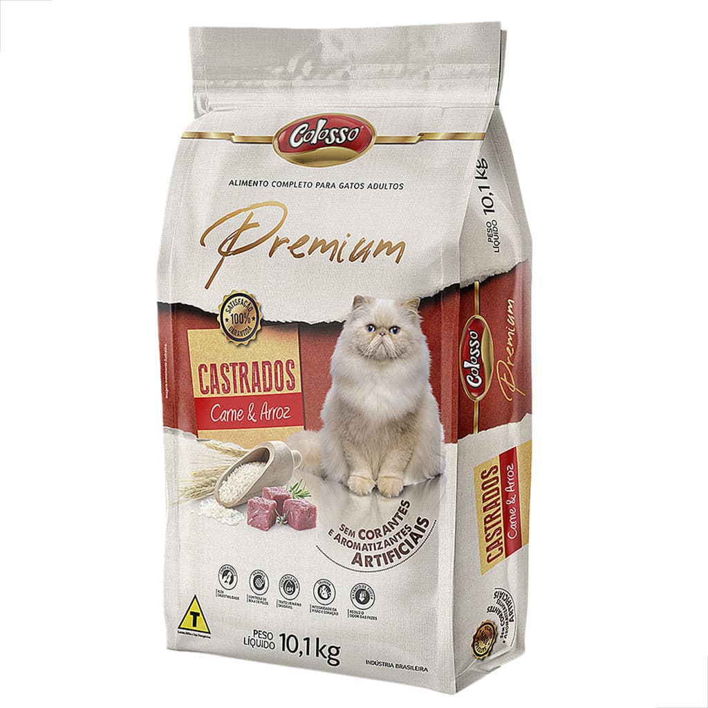 Ração Gato Castrado Racao Premium Carne Arroz 10,1kg