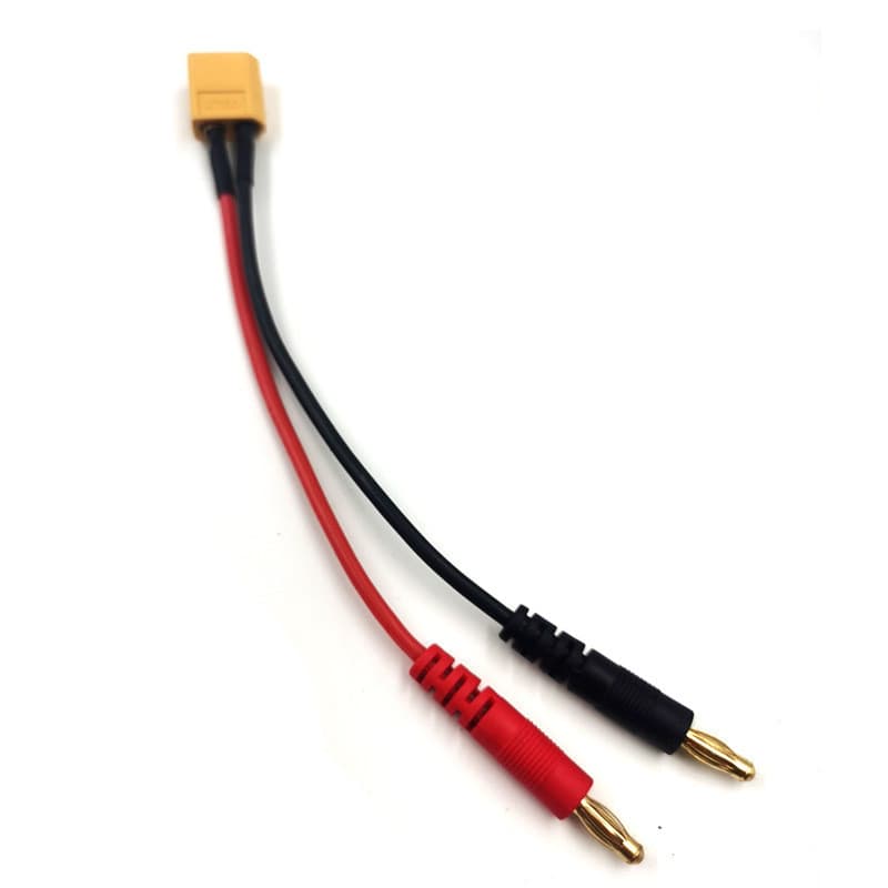 Cabo adaptador para carregador de aeromodelo B6AC, com conector banana de 4mm para conectores XT60, T plug e XT90.