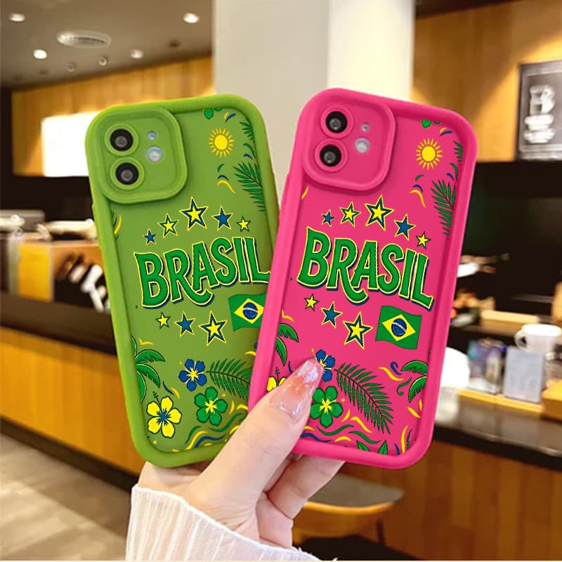 Macio Capinha de celular bandeira do brasil para iPhone 17 16 15 14 13 12 11 pro max 14 plus 13 Pro 17 Air Capa silicone