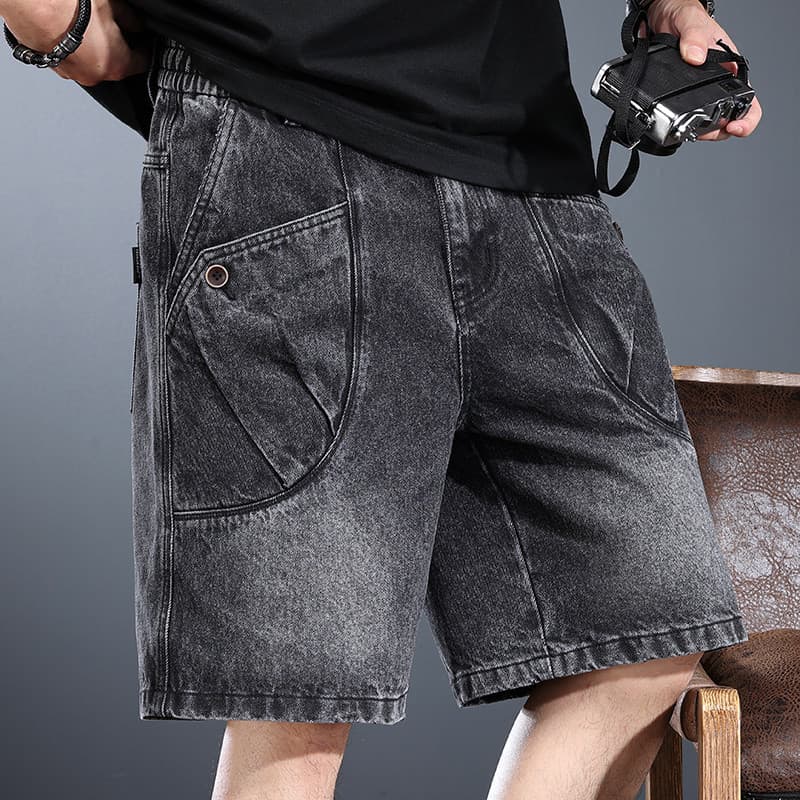 2026 Shorts jeans pesados masculinos verão lavado angustiado americano Retro calças de cinco pontos solto na moda macacã