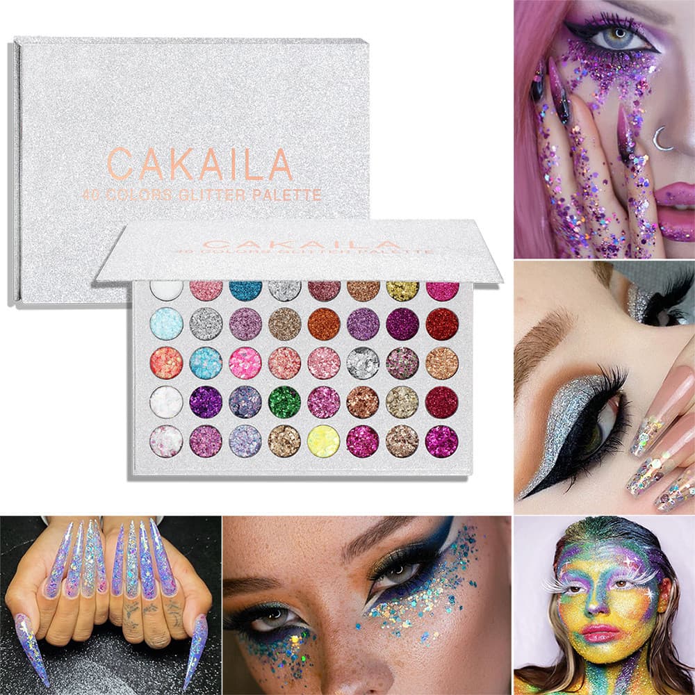 Paleta de sombras com glitter CAKAILA de 40 cores, fácil de aplicar e brilhante.