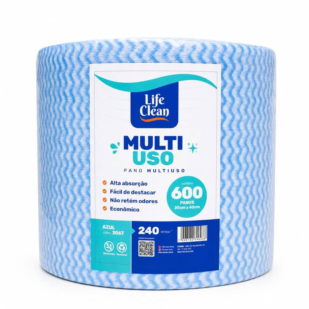 Pano Multiuso Tipo Perfex 20X240 Bobina Azul 600 Panos Alta Absorção Limpeza Profissional