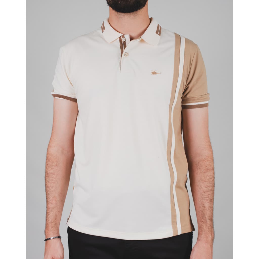 Camiseta Polo Bege Listra Lateral Sallo