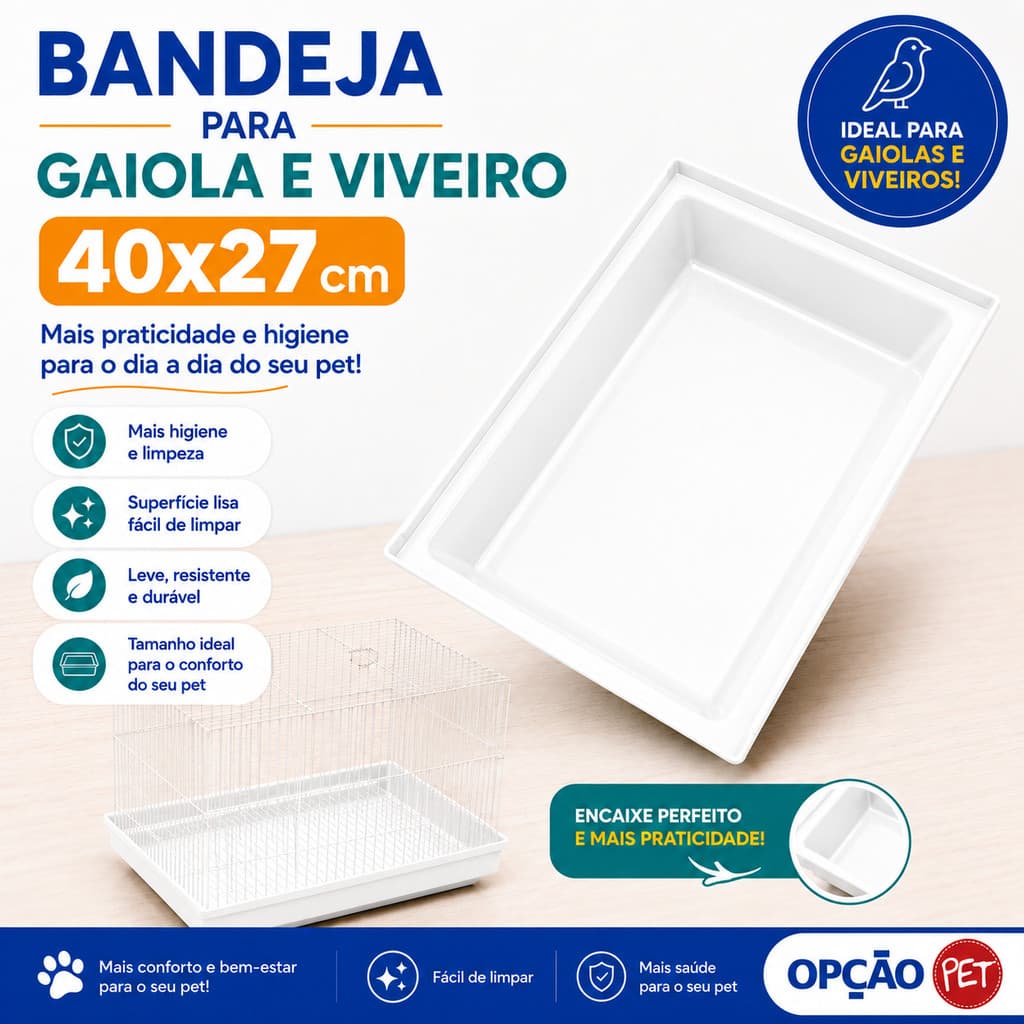 Bandeja  para Gaiola e Viveiro 40x27  Branca