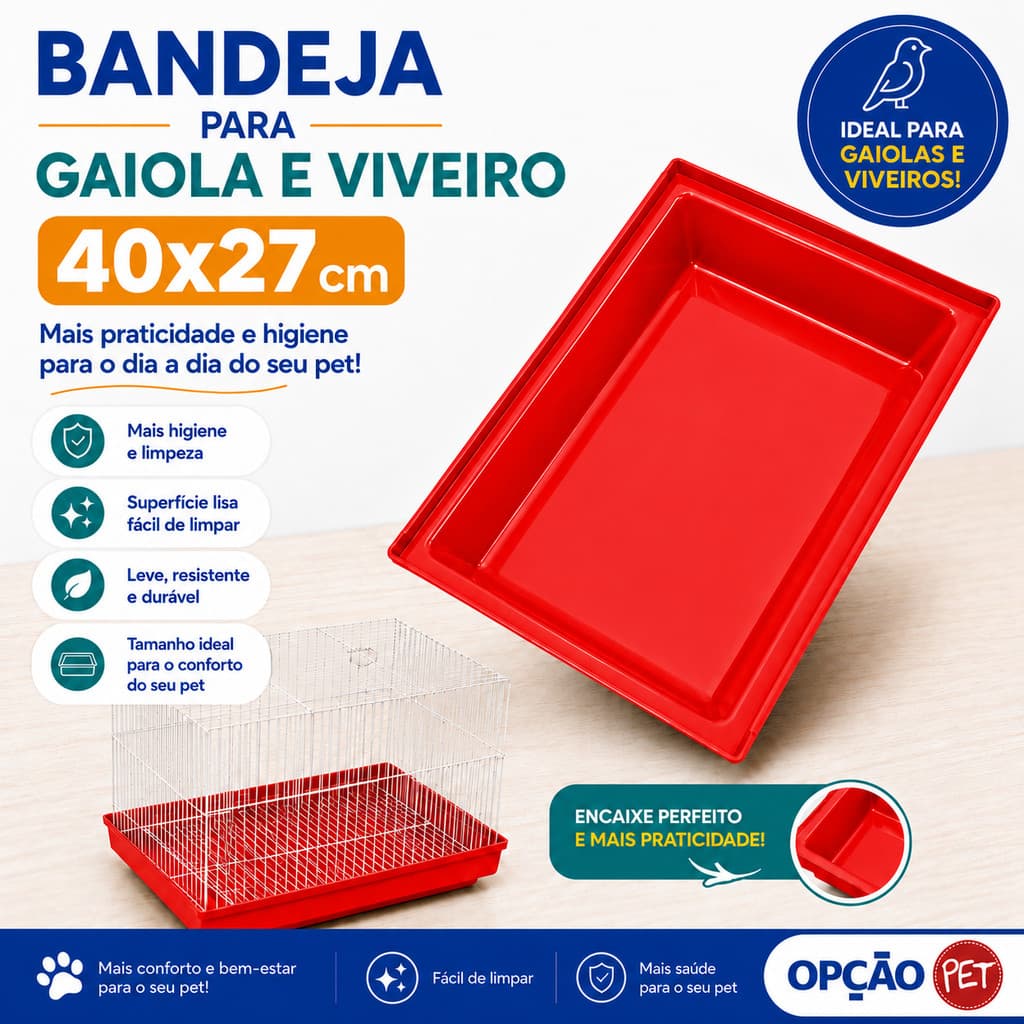 Bandeja  para Gaiola e Viveiro 40x27 Vermelha
