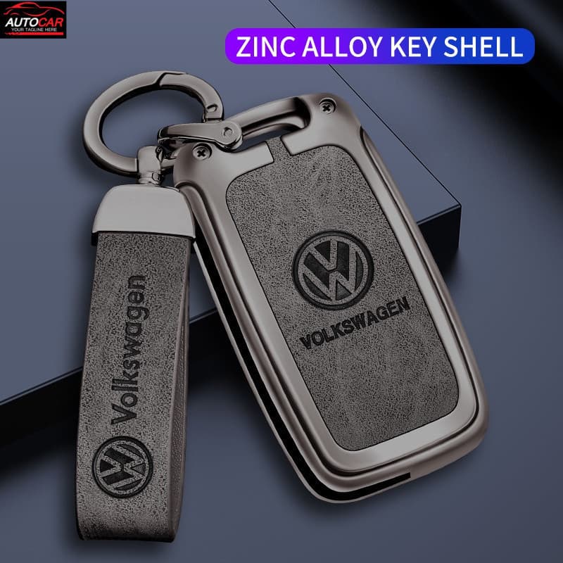 Capa para Chave de Carro com Chaveiro de Liga de Zinco para VW Volkswagen Polo Golf Passat Beetle Tiguan Skoda Octavia K