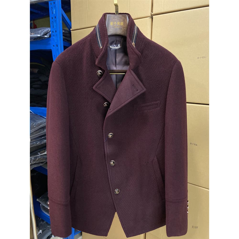 Bom Material!56% casaco de lã fino curto blusão outono inverno casaco grosso masculino topo Q07
