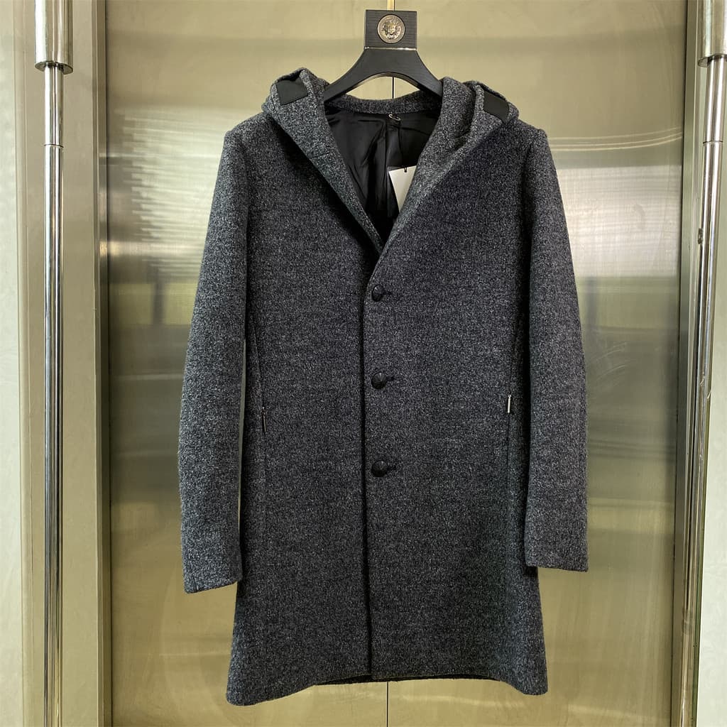Preço de balcão 1100 estilo minimalista italiano 28.5% lã com capuz casaco de lã masculino D55 jaqueta Casual de negócio