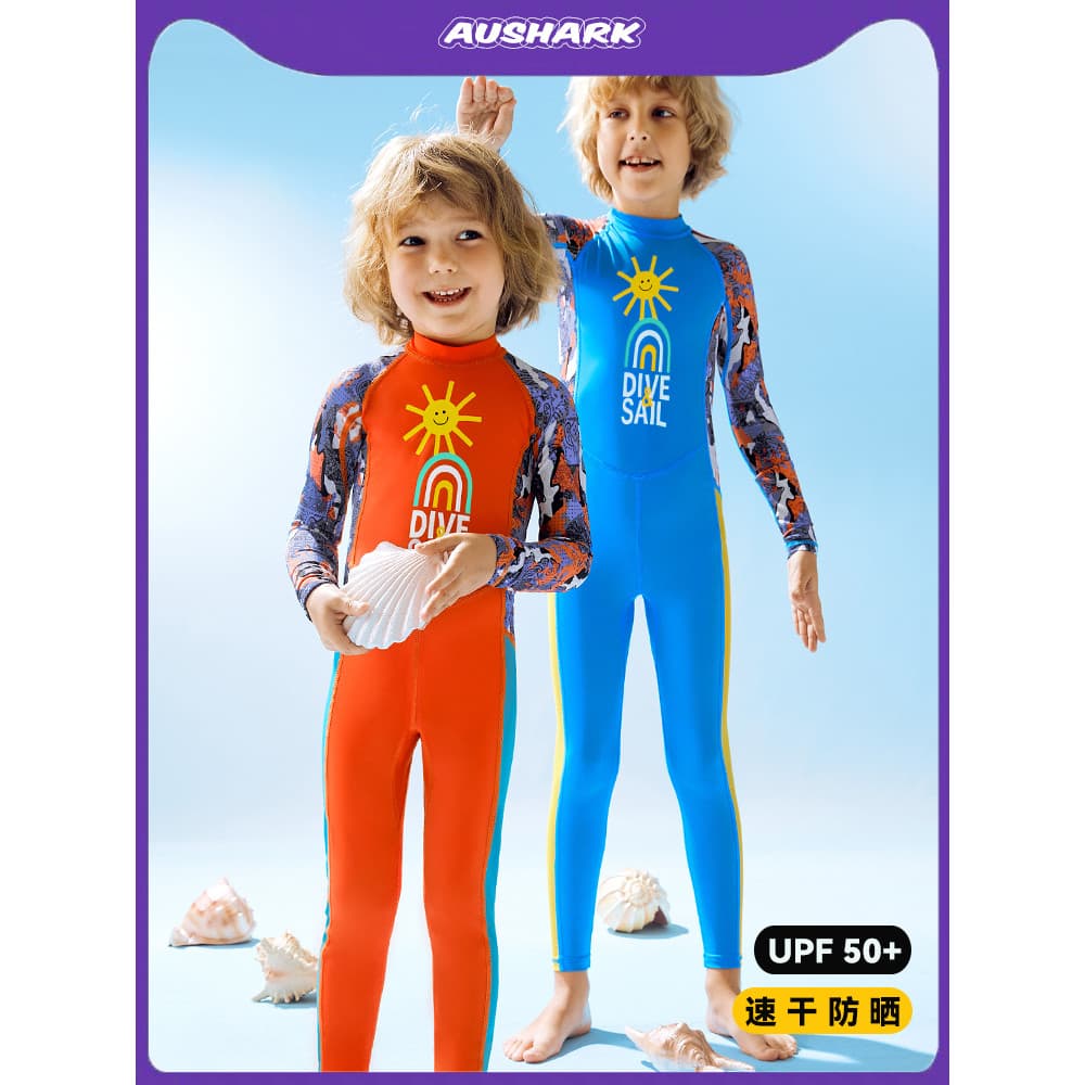 AU maiô infantil meninos de manga comprida protetor solar de uma peça de secagem rápida ao ar livre mergulho roupas da m