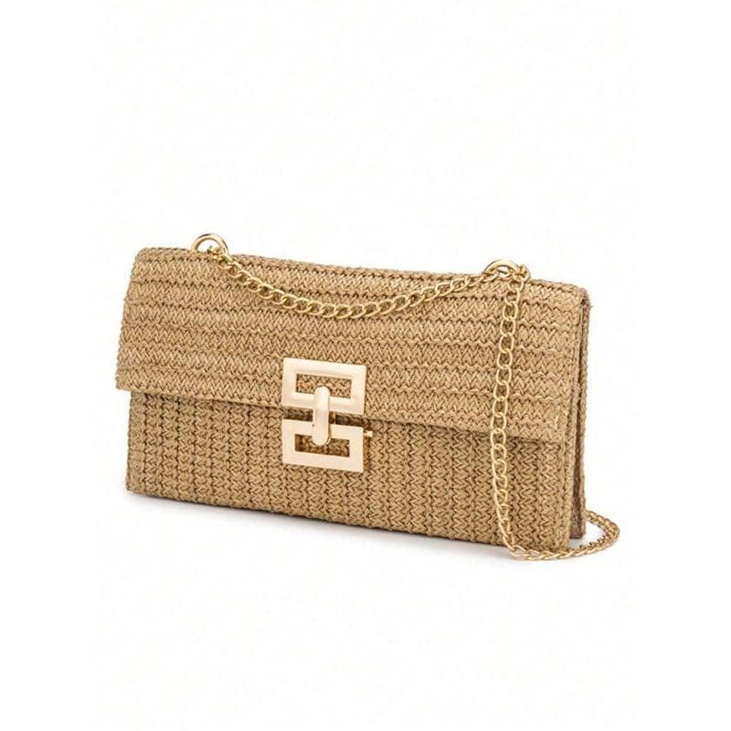 Bolsa de Palha Feminina Elegante, Bolsa de Crochê Vintage Simples, Bolsa de Mão Estilosa, Clutch Fashion, Versátil