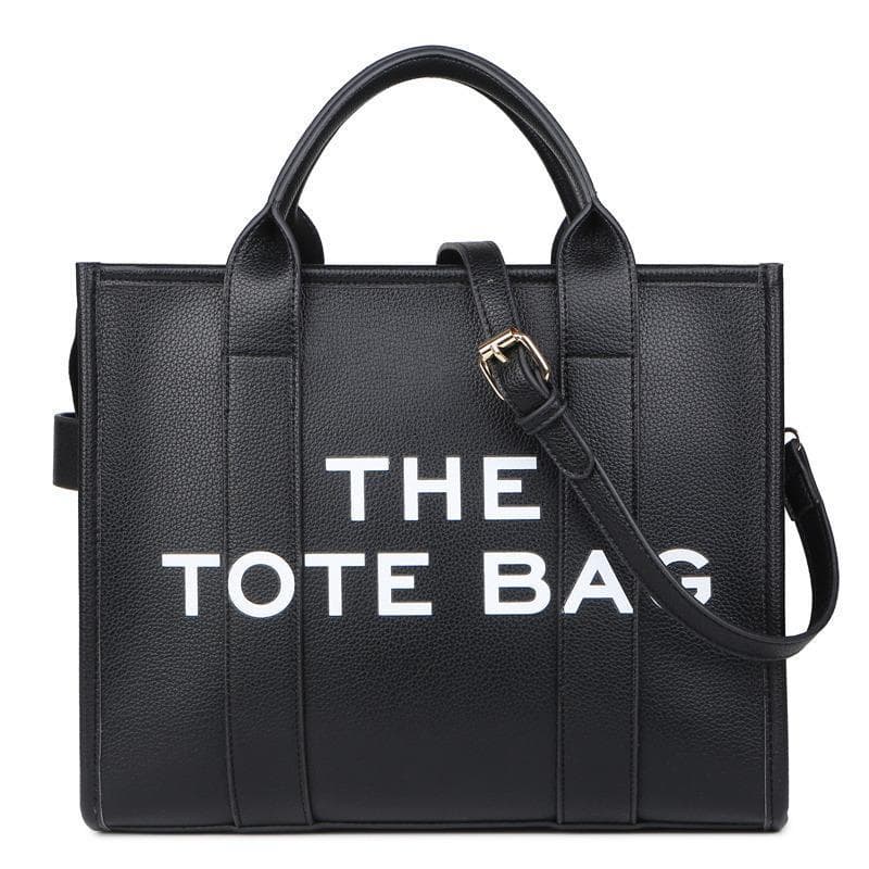 Bolsa Tote para Mulheres, Grande em Couro PU Preto com Estampa THE TOTE BAG, Bolsa Estruturada Durável com Alça Transver