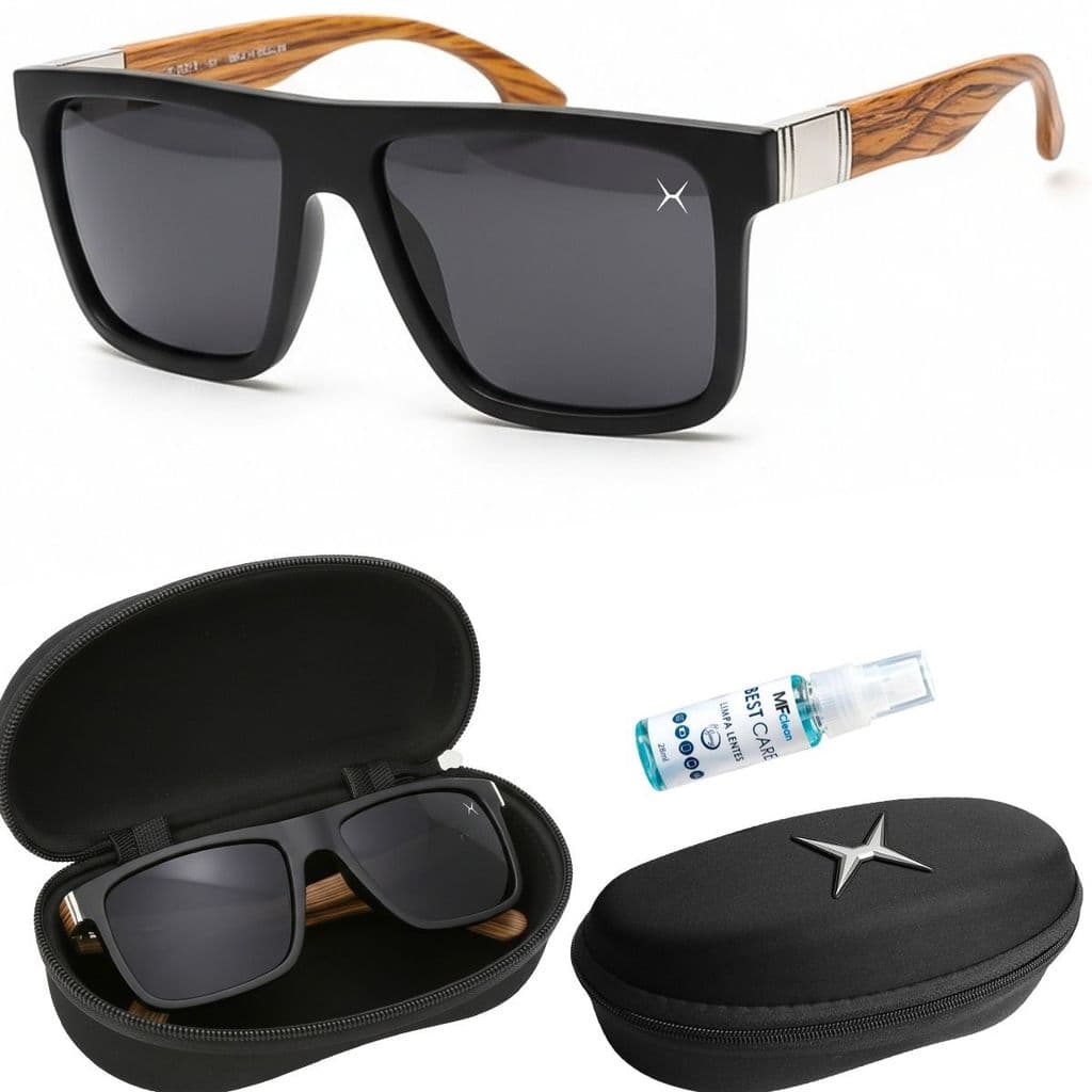 Óculos Masculino UV Madeira Premium Casual Protecao + Case estiloso bege marrom social