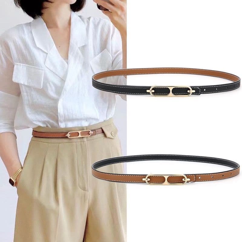 Couro genuíno moda cinto fino feminino dupla face couro genuíno All-Match verão com saia vestido cintura estreita decora