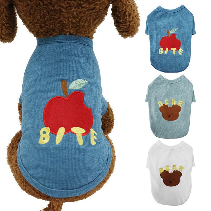 Roupas De Cachorro Maçã Urso Impressão Colete Gatos Cães Moletom Chihuahua Bichon Poodle Camiseta De Estimação