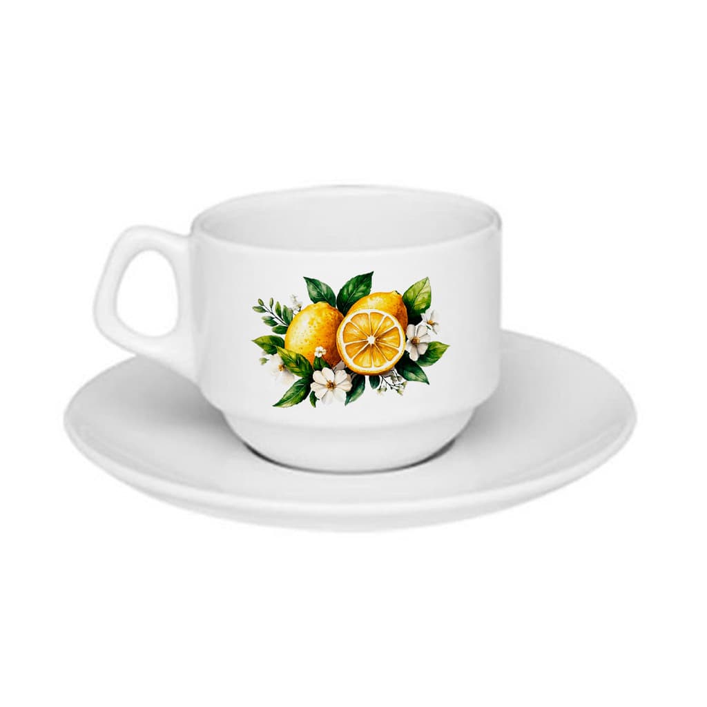 Xícara De Porcelana Chá Café Limão Siciliano + Pires - 180ml