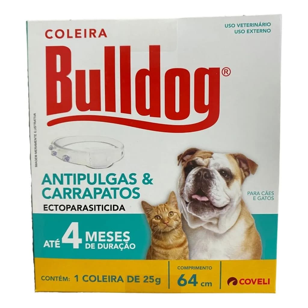 Coleira Antipulgas Bulldog Coveli Para Cães E Gatos 64 Cm