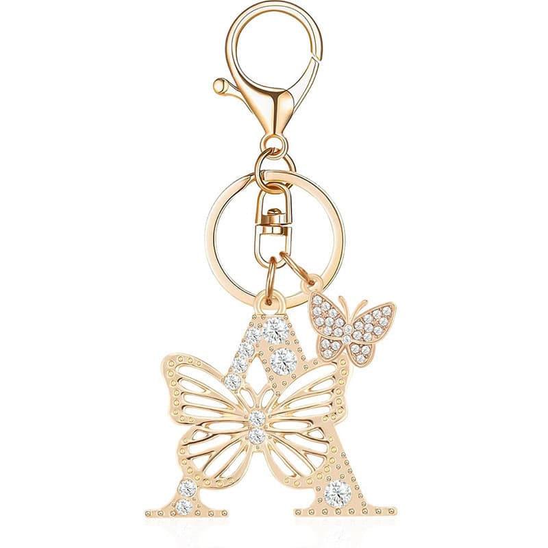 Chaveiro Borboleta com 26 Letras em Liga de Strass, Design Elegante, Pingente de Luxo