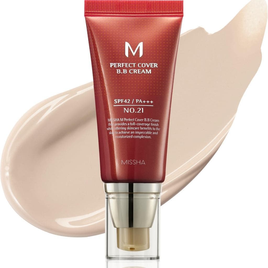 MISSHA M Perfect Cover BB Cream N.º 21 Bege Claro - Fórmula leve, com tons frios, FPS 42 PA+++ 1.69 fl oz - Creme de maq