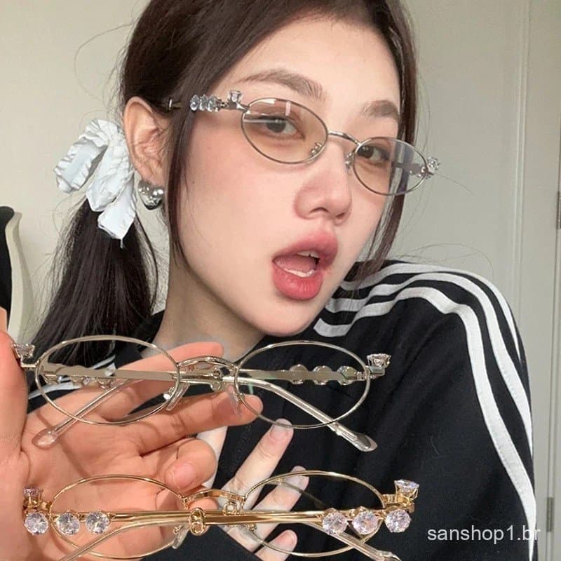 Óculos De Sol Rhinestone Diamonds-Punk Retro Prata Feminina Anti-Luz Azul Leitura Eyewear-Acessórios De-Com Estrutura Ov